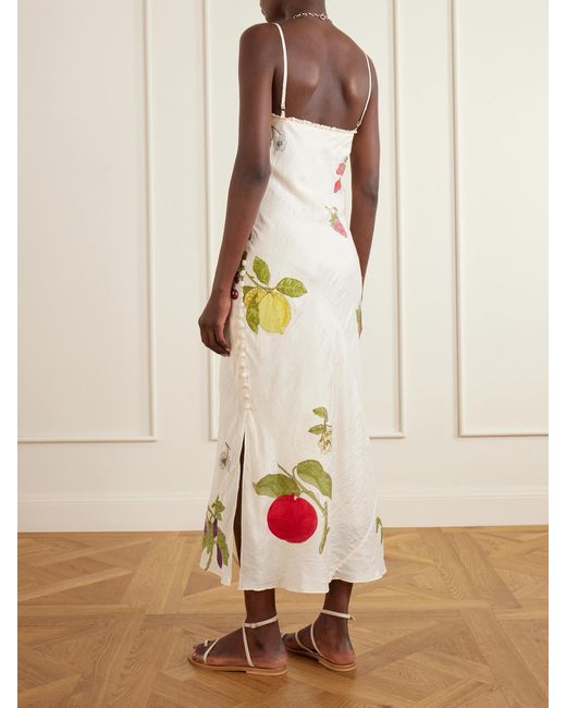Alix Of Bohemia Natural Athens Nine Fruit Printed Silk Midi Dress