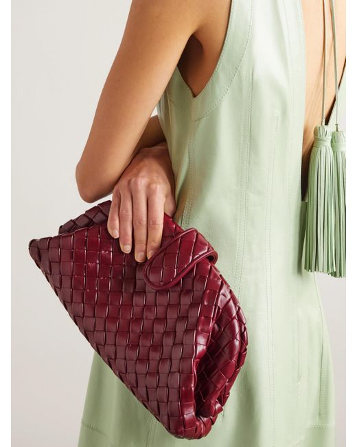 Bottega Veneta Red Lauren 1980 Teen Small Intrecciato Leather Clutch