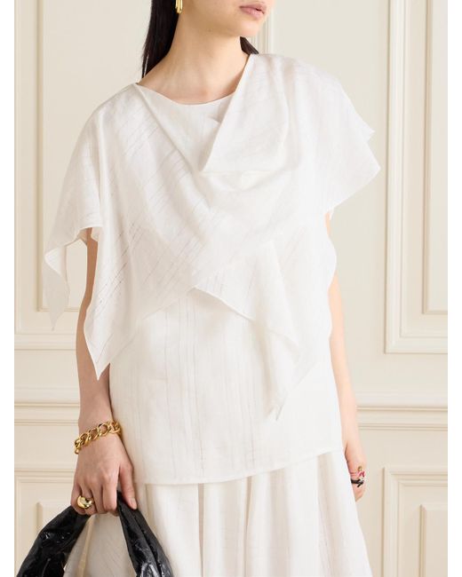 Salon 1884 White Net Sustain Mira Draped Layered Linen Top