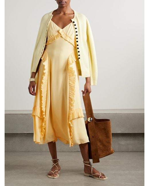 Sea Yellow Delilah Midikleid Aus Crêpe De Chine Mit Plissierten Volants