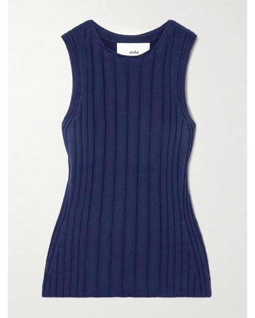 arch4 Blue Bosherton Ribbed Cotton, Silk And Cashmere-Blend Tank