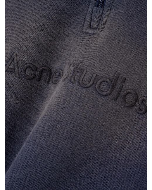 Acne Blue Embroidered Frayed Cotton-Jersey Sweatshirt