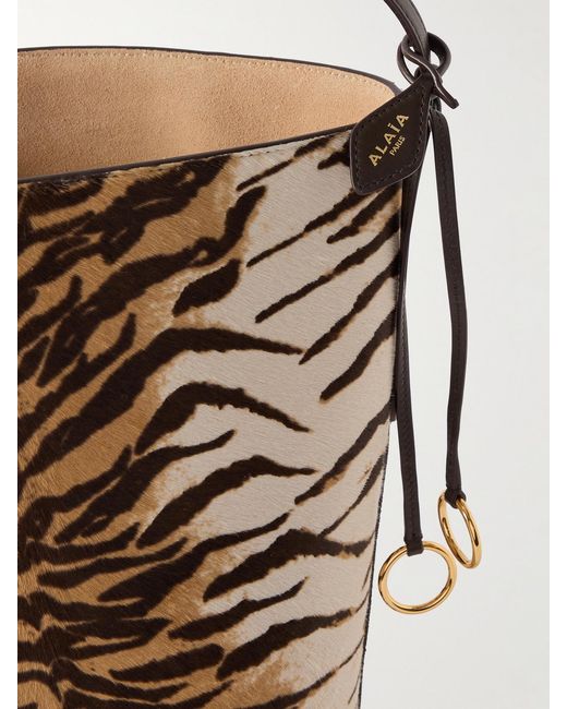 Alaïa White Hip Small Leather-Trimmed Tiger-Print Calf Hair Tote