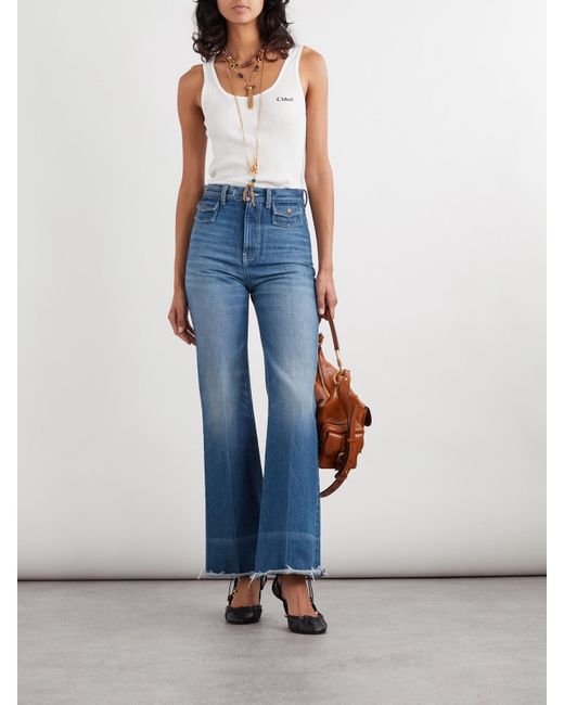 Chloé Women's Blue Frayed High-Rise Flared Jeans