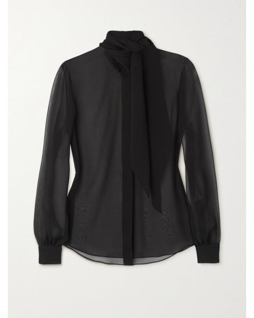 Blouse En Mousseline De Soie À Col Noué Saint Laurent en coloris Black