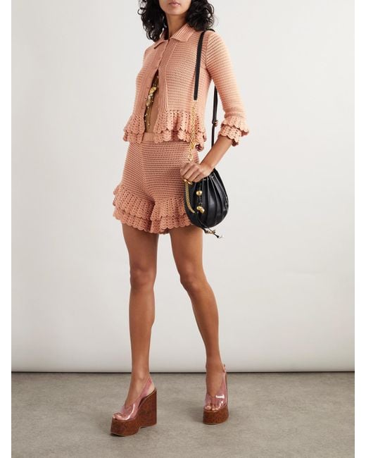 Chloé Natural Shorts Aus Gehäkelter Baumwolle Mit Volants
