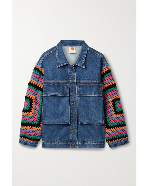 FARM Rio Crochettrimmed Denim Jacket in Blue Lyst