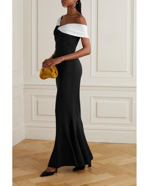 Roland Mouret Black Asymmetrisches, Zweifarbiges Maxikleid Aus Cady