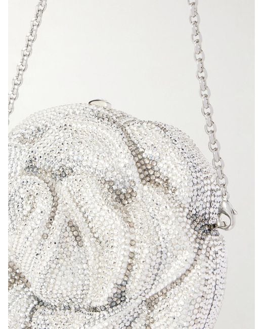 Judith Leiber White Rose Desiree Crystal-Embellished-Tone Clutch
