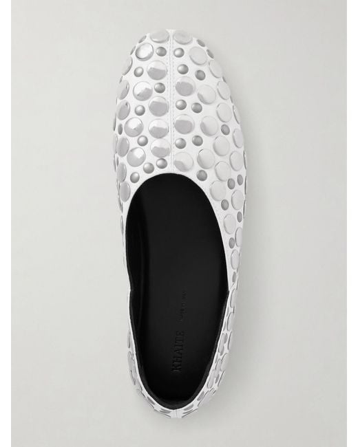 Khaite White Jane Studded Leather Flats