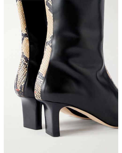 Aeyde Black Bita 55 Snake-Effect Leather Knee-Boots