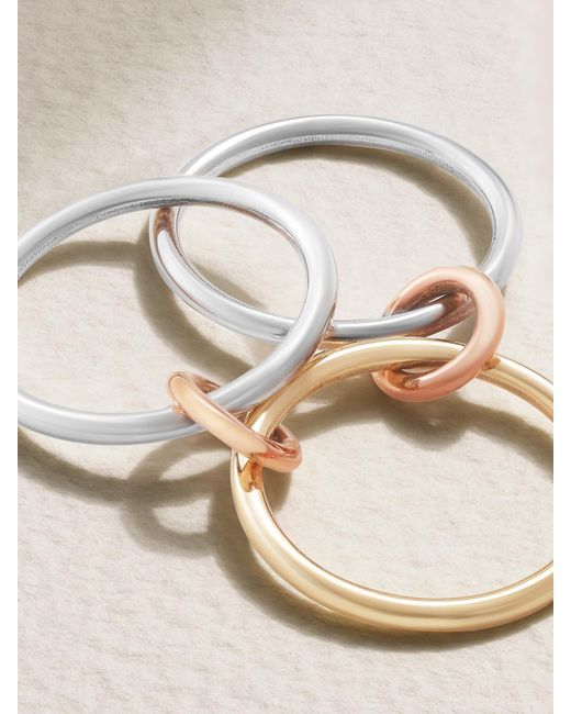 Spinelli Kilcollin Natural Solarium Set Of Three 18-Karat And Rose And Sterling Rings
