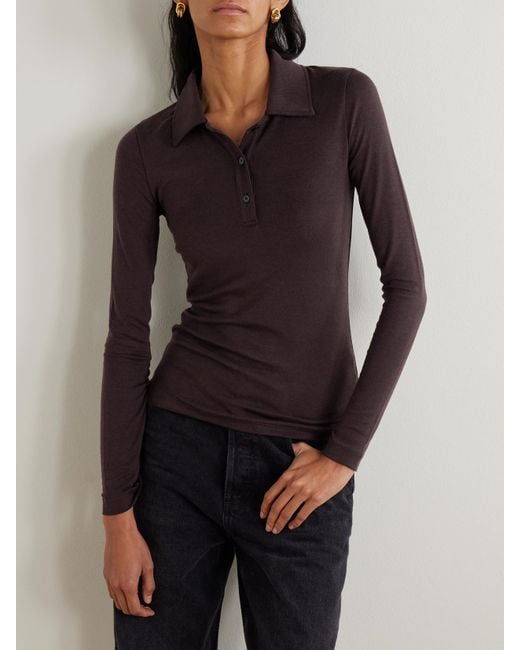 Agolde Brown Amos Stretch-Lyocell Polo Shirt
