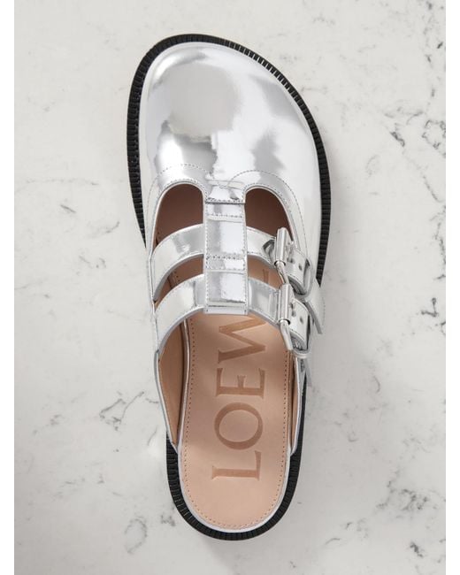 Loewe White Campo Mules Aus Metallic-Leder