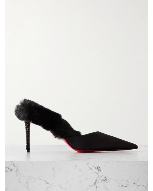 Mules En Satin À Finitions En Poils Synthétiques Christian Louboutin en coloris Black
