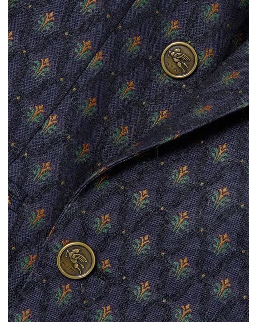 Etro Blue Double-Breasted Wool And Cotton-Blend Jacquard Blazer
