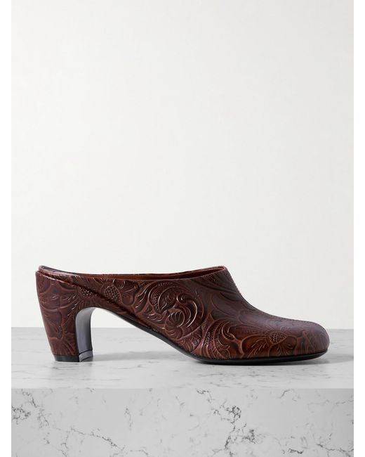 Dries Van Noten Brown Embossed Leather Mules