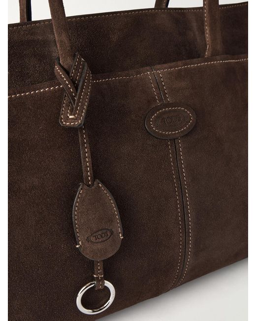 Tod's Brown Logo-Embossed Suede Tote