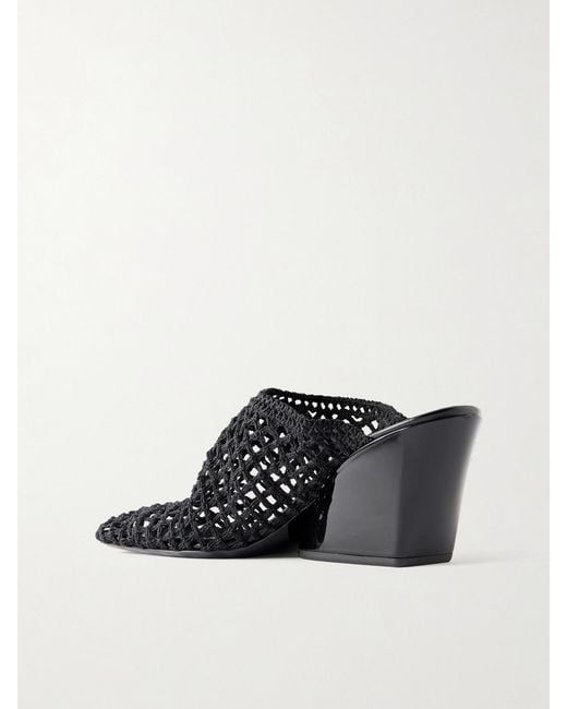 Proenza Schouler Black Slant 70 Leather-Trimmed Crocheted Mules