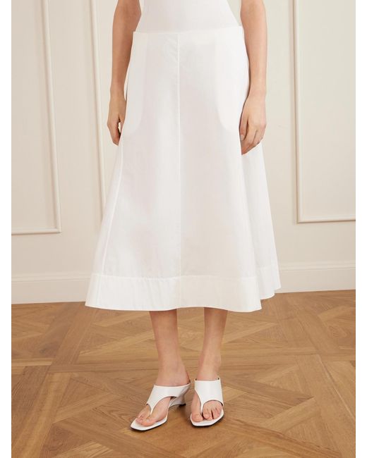 Khaite White Artin Paneled Cotton-Poplin Midi Skirt