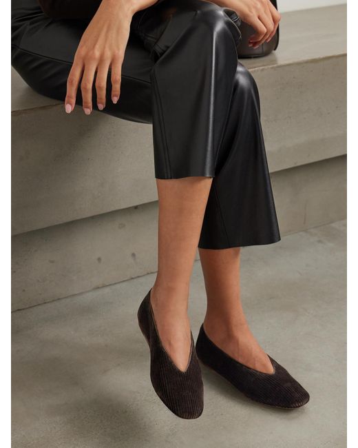Le Monde Beryl Brown Regency Grosgrain-Trimmed Corduroy Ballet Flats