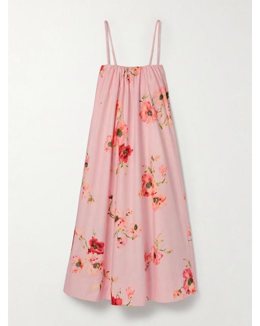 Zimmermann Pink Lightburst Midikleid Aus Baumwollpopeline Mit Blumenprints