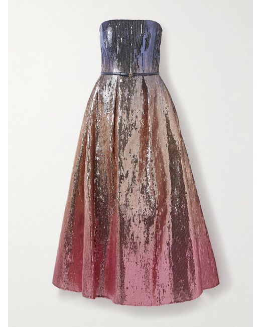 Elie Saab Multicolor Ombre Sequined Strapless Gown