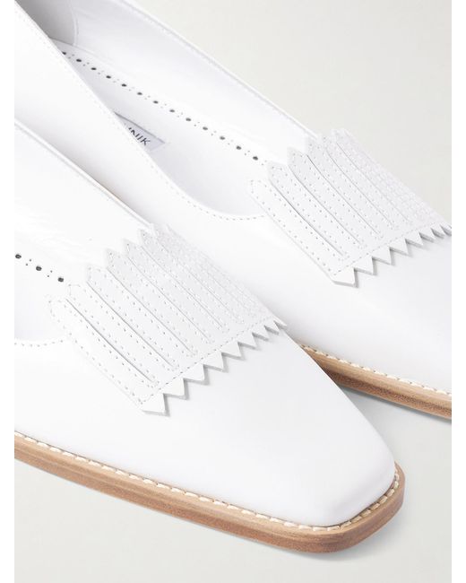 Manolo Blahnik White Pausaniasflat Fringed Leather Loafers