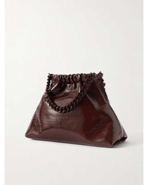 Stella McCartney Brown Falabella Mini Cracked Glossed Vegan Shoulder Bag