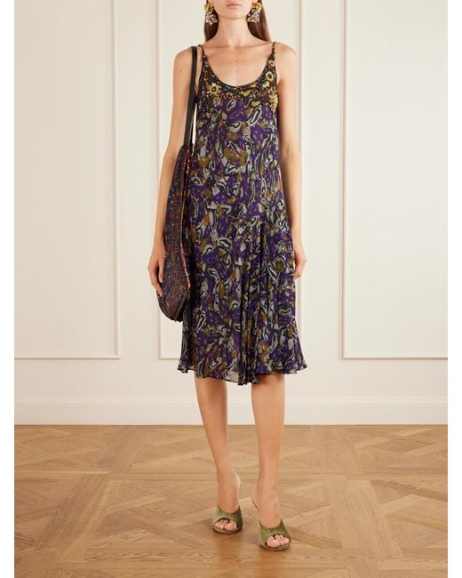 Dries Van Noten Purple Embroidered Georgette Midi Dress