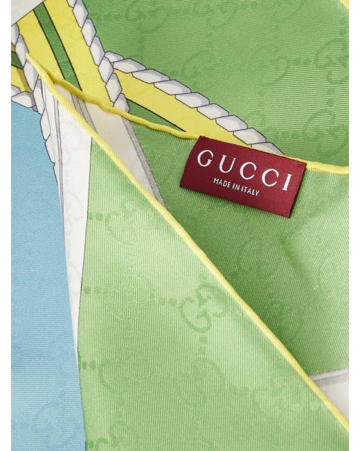 Gucci Green Printed Silk-Twill Jacquard Scarf