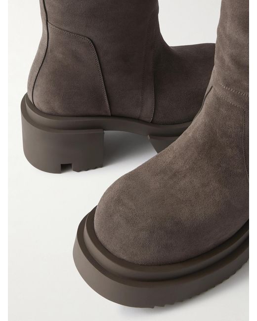 Rick Owens White Wader Bogun Suede Over-The-Knee Platform Boots