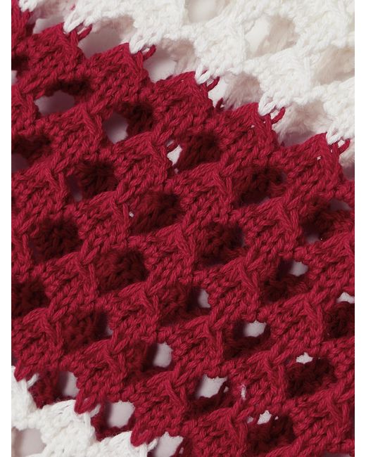 Farm Rio Red Fringed Striped Crocheted Cotton Tank