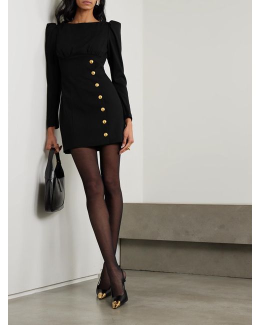 Alessandra Rich Black Minikleid Aus Einer Wollmischung Mit Zierknöpfen