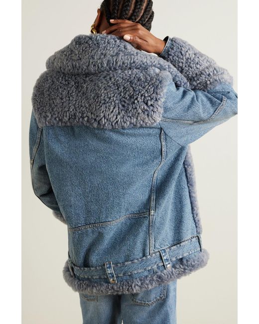 Chloé Oversized Paneled Shearling And Denim Jacket in Blue | Lyst UK
