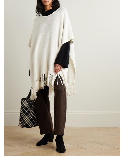 arch4 White Jules Fringed Cashmere Poncho