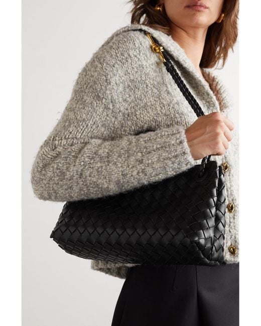 Bottega Veneta Black Andiamo East-West Small Intrecciato Leather Tote