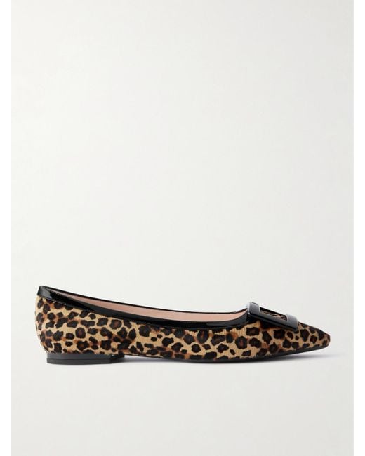 Roger Vivier White Gommettine Ballerinas Aus Kalbshaar Mit Leopardenprint, Lacklederbesatz Und Schnalle