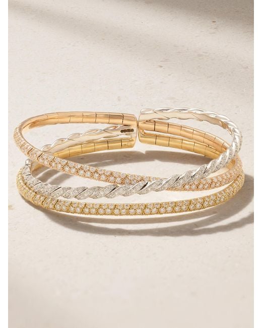 Bracelet En Or Jaune, Blanc Et Rose 18 Carats (750/1000) Et Diamants Pavéflex David Yurman en coloris Natural