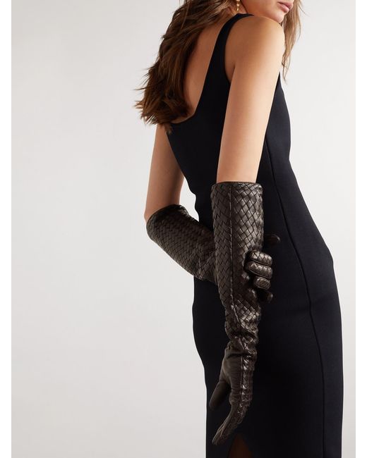 Bottega Veneta Black Intrecciato Leather Gloves