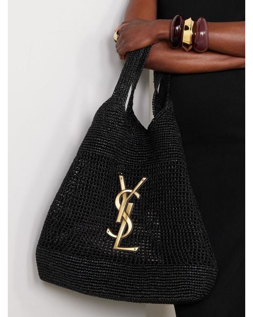 Saint Laurent Black Icare Maxi Tote Aus Raffiabast Mit Verzierung