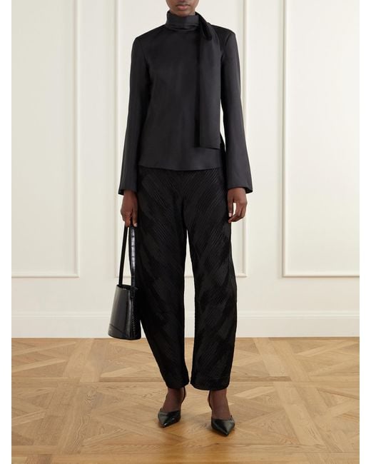 Rohe Black Plissé Satin Tapered Pants