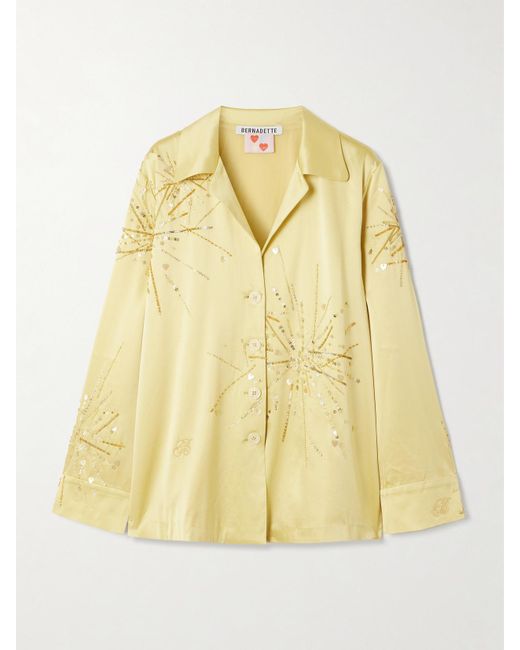 BERNADETTE Metallic Louis Embellished Silk-Blend Satin Shirt