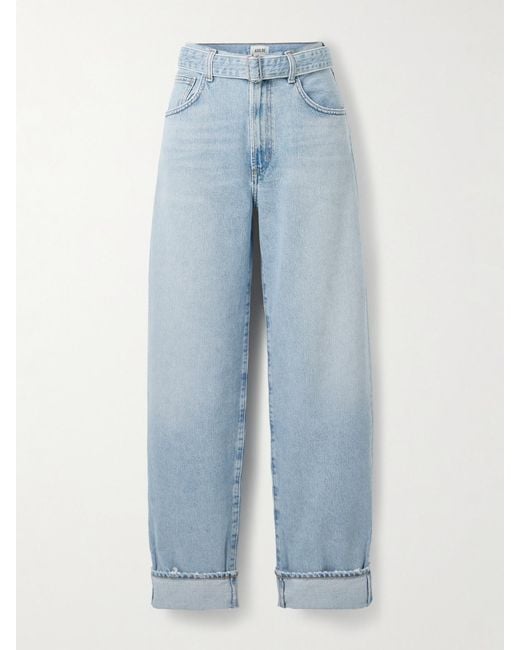 Agolde Blue Cuffed Taper Belted Mid-Rise Straight-Leg Jeans
