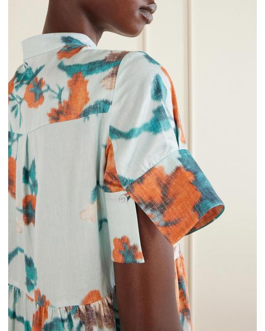 Erdem Blue Tiered Floral-Print Cotton Mini Dress
