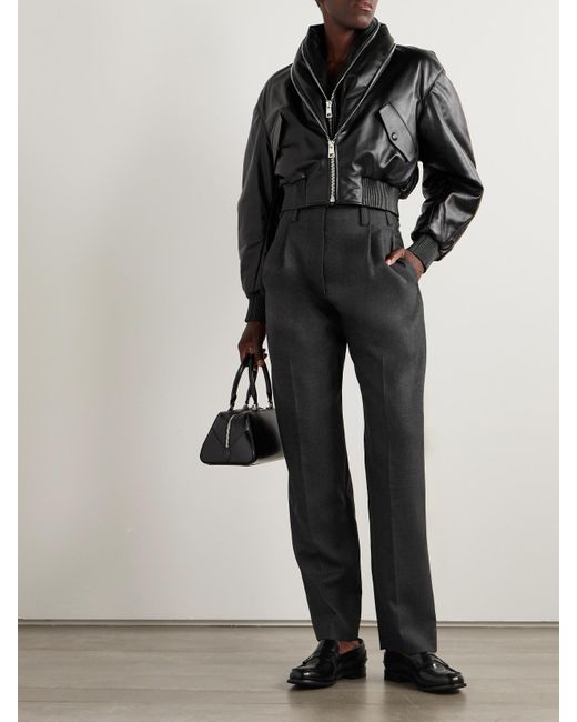 Givenchy Black Verkürzte, Mehrlagige Bomberjacke Aus Leder