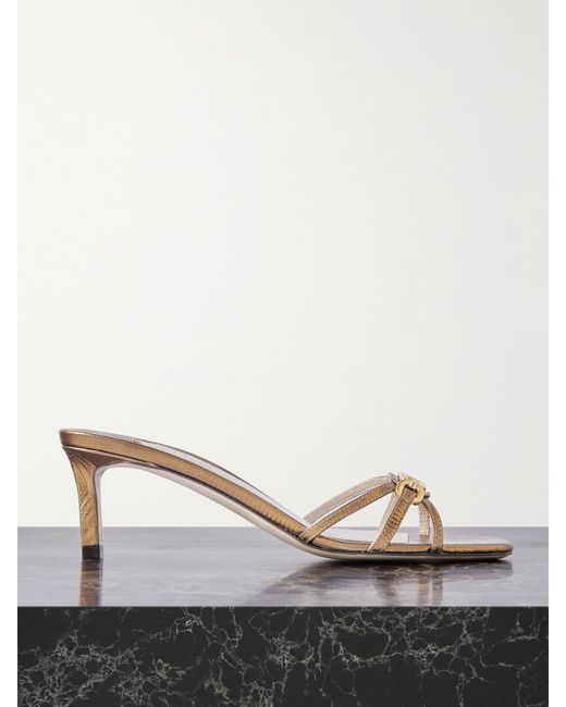 Tom Ford Brown Mules Aus Metallic-Leder Mit Eidechseneffekt Und Verzierung