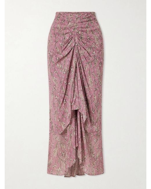 Veronica Beard Pink Sira Ruffled Floral-Print Metallic Maxi Skirt
