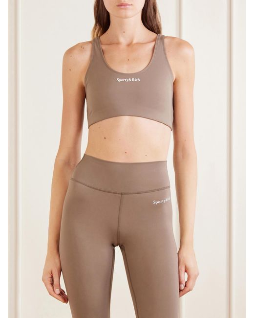 Sporty & Rich Natural Logo-Print Stretch-Jersey Sports Bra