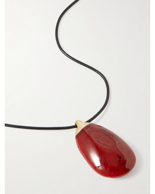Dinosaur Designs Blue River Rock-Plated, Resin And Leather Necklace